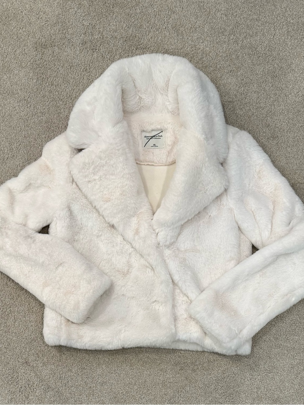 Abercrombie & Fitch Cream Faux-Fur Cropped Jacket
